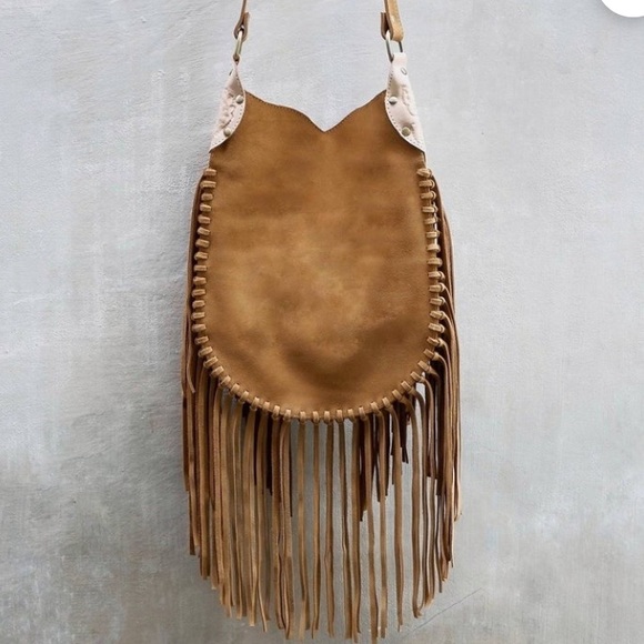 Bohemian boho leather fringe crossover purse bag - Picture 4 of 9